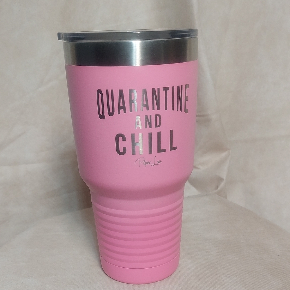 Piper Lou Pink "Quarantine & Chill" 30oz Insulated Tumbler - EUC
